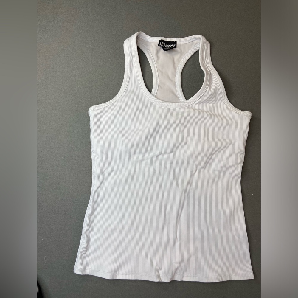 ALL ACCESS White Ribbed Racerback Tank with shelf bra Size Large